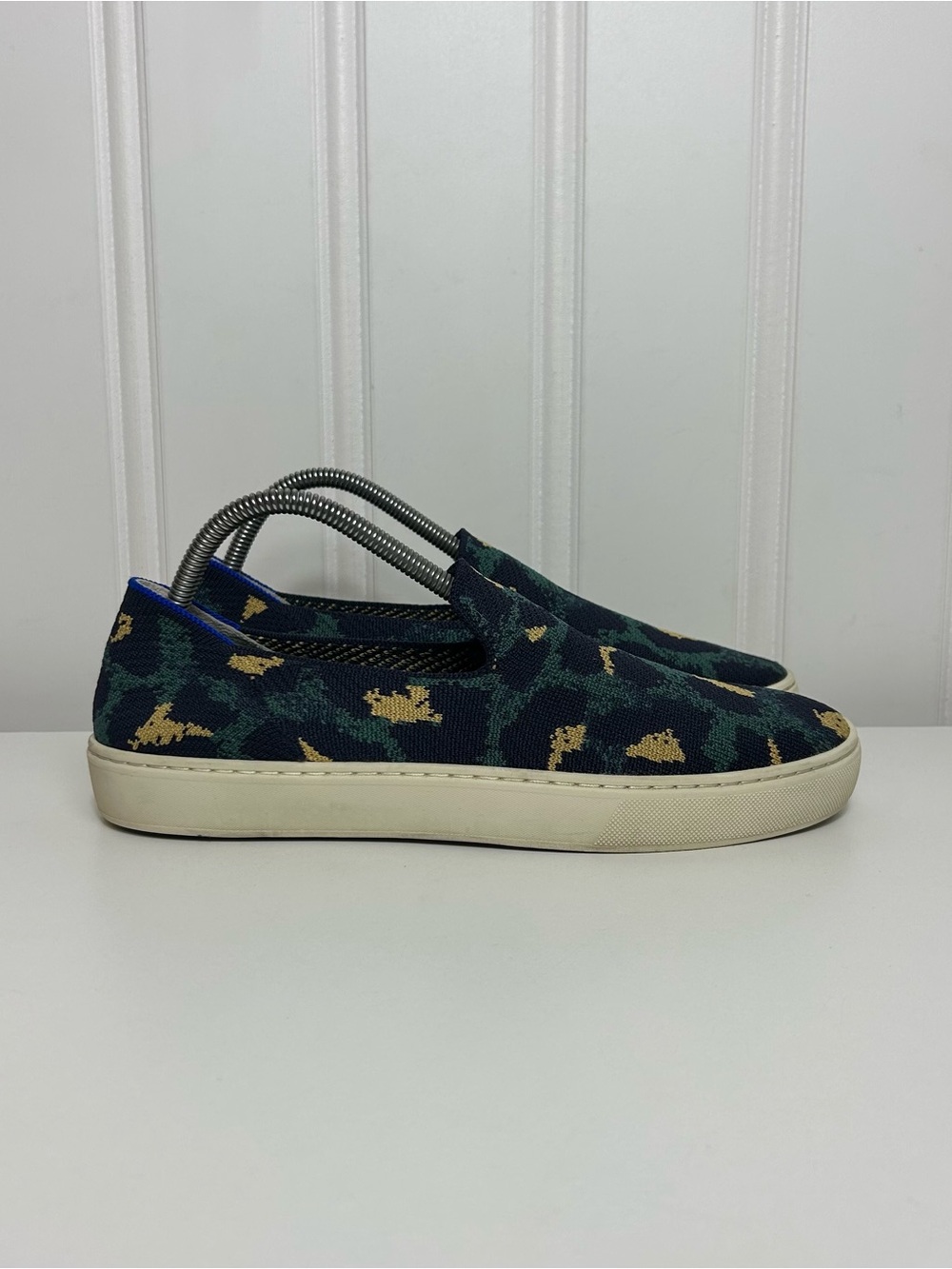 Rothy’s original slip on sneakers blue spot knit fabric yellow green women 9.5